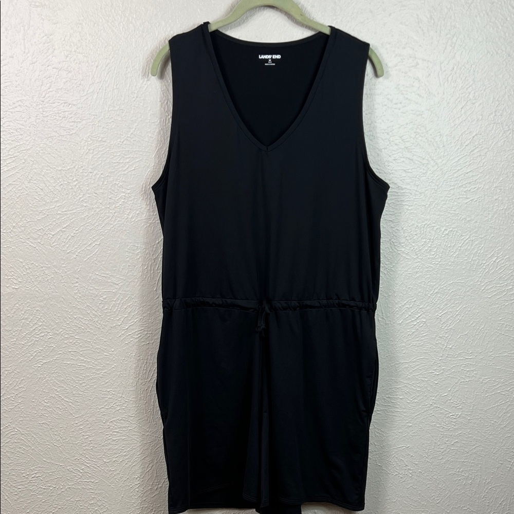 Lands’ End Black Sleeveless Drawstring Waist Shortalls Swim Beach Wear Medium